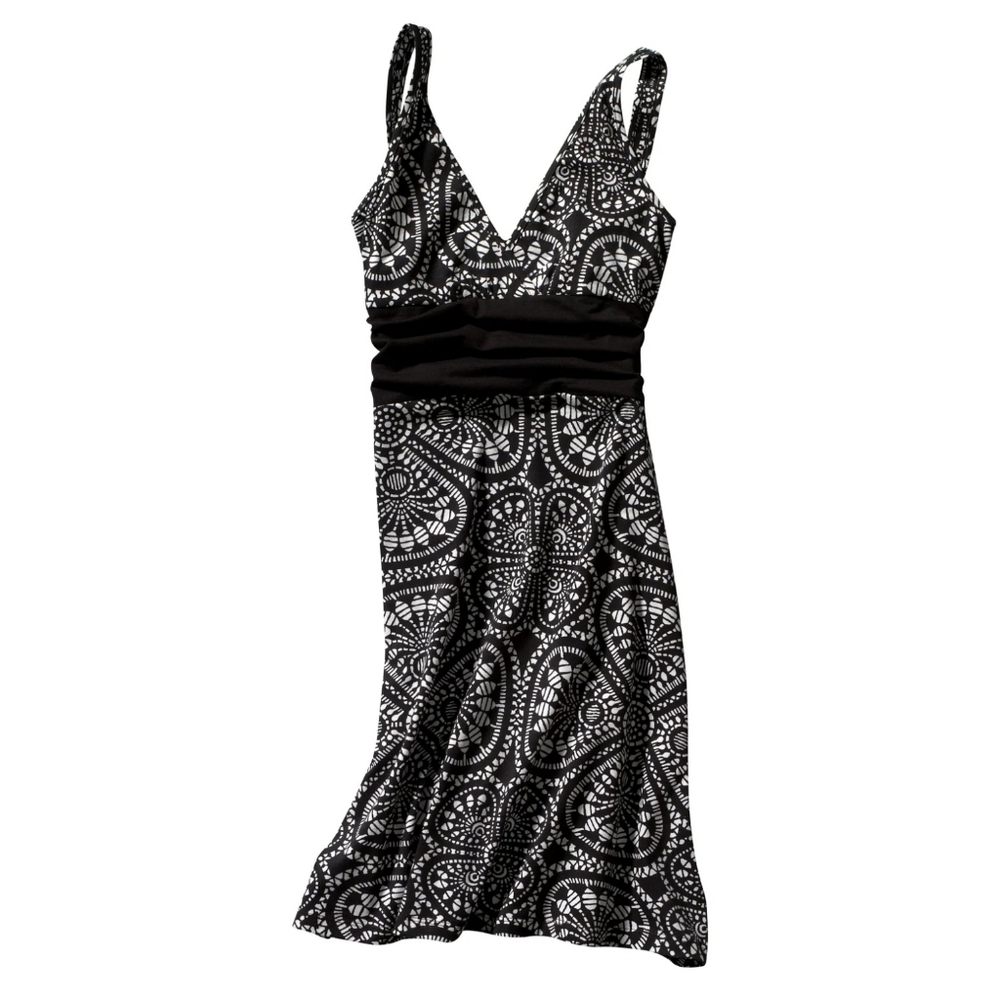 PATAGONIA Fit Flair Margot Dress Black White Geometric Mosaic Print Knit New - Picture 9 of 15